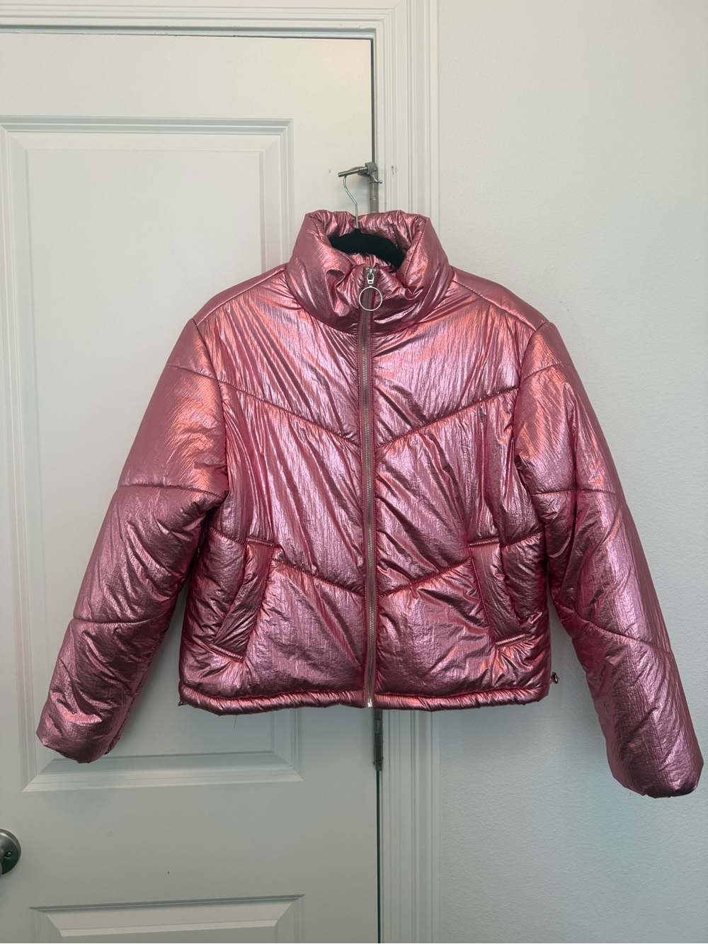 Women’s Metallic Pink Puffer Jacket